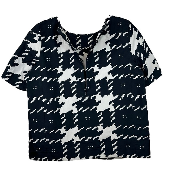 Weekend Max Mara, New Life Houndstooth Short-Sleeve Blouse Black/White Size 6 US - Picture 6 of 15
